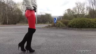 Red Vinyl Leggings And Overknees, 1st Part