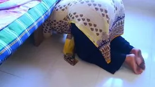 The boss fucks the maid trapped under the bed