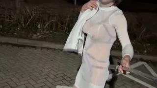 New Task:i Piss in transparent Nylonskirt with harness bodyand big boobs