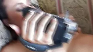 Blonde and brunette girls record while a handsome guy destroy their tight pussies