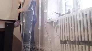 Hot MILF Masturbates Behind the Curtain at Work