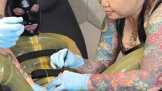 CBT Ball Crushing and Double Silicone Sounding with Madame Li Ying and Our Rubber Gimp