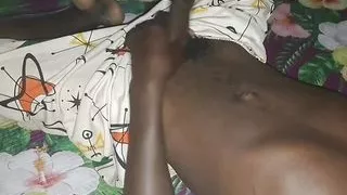 Alone in the room, the guy enjoys