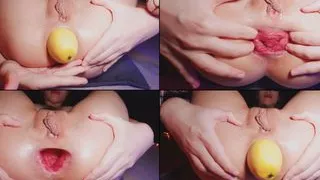 ANAL PLAY with MANGO and GAPES (Teen, Ass play, Hairy, Gaping, Close up, Glasses, Plug, Stockings)