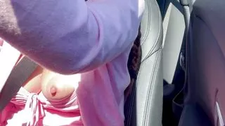 Sexy Car Ride with Horny Big Tits Milf Artemisia Love Flashing her juicy boobs and nipples