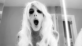 Blond sissy Bimbo in greyscale