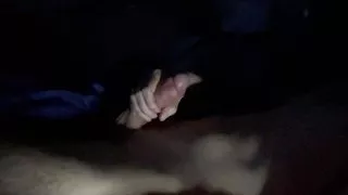 Stroking my big white cock next to wife