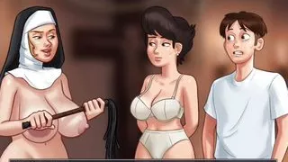 SUMMERTIME SAGA Threesome hot milfs gets there tits bounced so hard