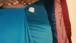 Tamil Dusky Wife wearing saree infront of her brotherhood relative boy