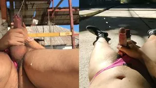2 POV: Moaning Hairy Latino Man Jerks Outdoor