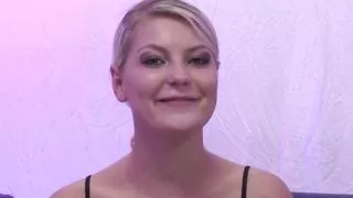 Pretty blonde does casting and cock sucking with massive cock