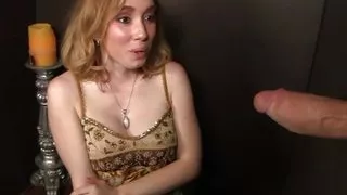 Hot blonde sucks huge cock and masturbates clit