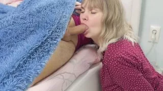 Tired stepfather cums in curious stepdaughter's mouth again