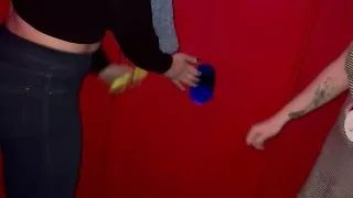 Hotwifekk shows her friend the ropes at her first gloryhole