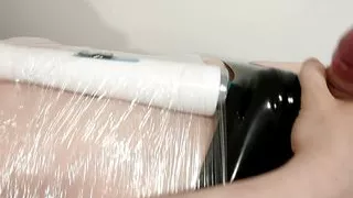 Orgasm with Hitachi Magic Wand Hummingbird Attachment, Condome and Latex Panties