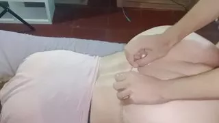 I throw the gray thong at Medi in doggy position with her pink top