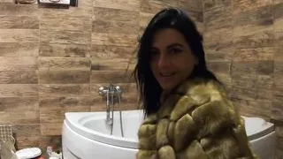 Pee in Bathtub While Wearing a Fur Coat and Pantyhose 198