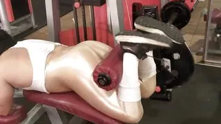 Working out in gold spandex