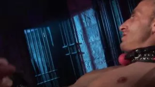 Mistress pours hot wax on sex slave hunk before she sucks him