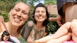 Outdoor Double Blowjob after some Fun in our Pond