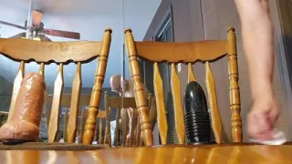 Double Teaming Asspussy With 9.5 Inch Circumference Bullet Plug and 10 Inch Circumference King Cock Dildo