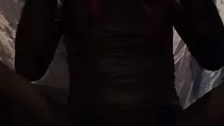 Latex dress and pantyhose without panties in the bathroom