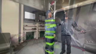 Marie M Tied, Gagged And Suspended In Shiny Nylon Rainwear