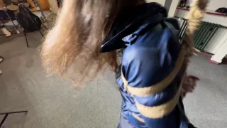 Marie Tied And Gagged In A Very Sexy, Shiny Blue Rainsuit