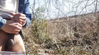 Huge Cumshot outdoors, big Dick. Public