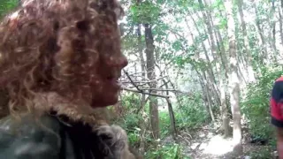 Curly babe gets both holes fucked by huge cocks