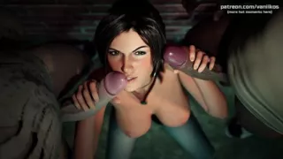Big Tits Tomb Raider Lara Croft Babe Sucks A BBC And A Big White Cock. Hot Interracial Double Blowjob - Croft Adventures - #3