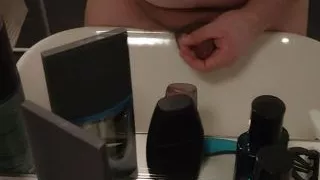 ! Secret jerking off in front of the mirror, alone in the bathroom, while my husband is lying in the next room