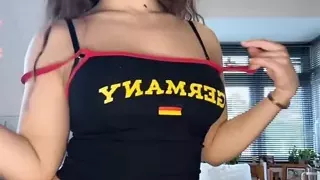 College girl with big ass stripteases in dorm room