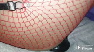 so hot in red fishnets