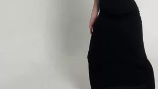 goddess yoga in long tight dress