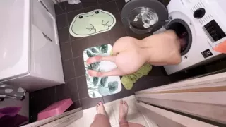 Stuck in a washing machine and fucked from behind. Doggystyle POV