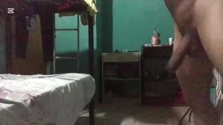 Big-dick Latino stepson masturbates alone