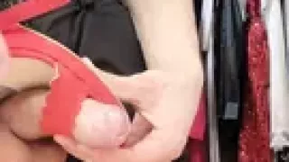 Fucking my best friend's girlfriend's red heels. Amateur foot fetish masturbation into red high heels. thick shooting cumshot