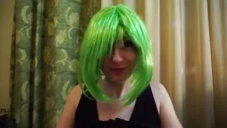 Green Haired Girl with Natural Pussy Gets Cum on Her Face