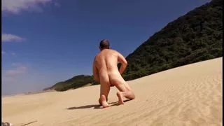 Naked on a Beach, Showing Ass and Cock and Then Shooting a Load
