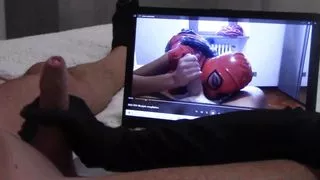 Gift to My Biggest Fan: Handjob in Gloves, While Is Watching One of My Vids, with Cumshot