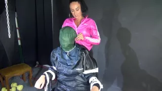 Sexy Ajyana Being Tied, Gagged, Hooded And Dominated By Stella Wearing Sexy Shiny Nylon Rainwear On A Hairdresserвґs Chair Part 2 Of 2 (Video)