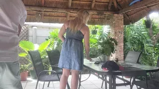 Fucking my neighbours wife creampie on the patio