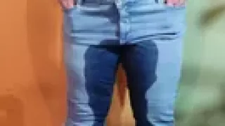 Desperate bbw MILF locked in the basement pees in blue jeans