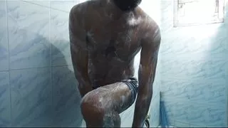 Taking bath with underwear