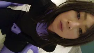 A cross-dressing boy masturbated with a collar on a lavender-colored full-body tights with sperm bukkake.