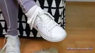 Lavender Leggings, Worn White Socks & Sneakers - Foot Tease & Shoeplay
