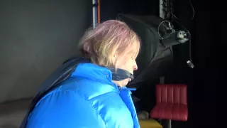 Sexy Pia Being Tied And Gagged With Ropes And A Cloth Gag On A Hairdressers Chair Wearing A Sexy Blue Shiny Nylon Rainpants And A Lightblue Downjacket (Video)