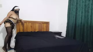 Big-titted nun masturbates before going to confession