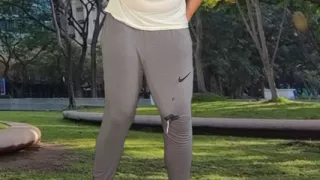 Publuc cum in grey sweatpants